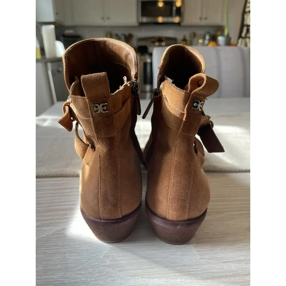 NEW Sam Edelman Polina Suede Heeled Booties Womens Size 10W Brown Leather